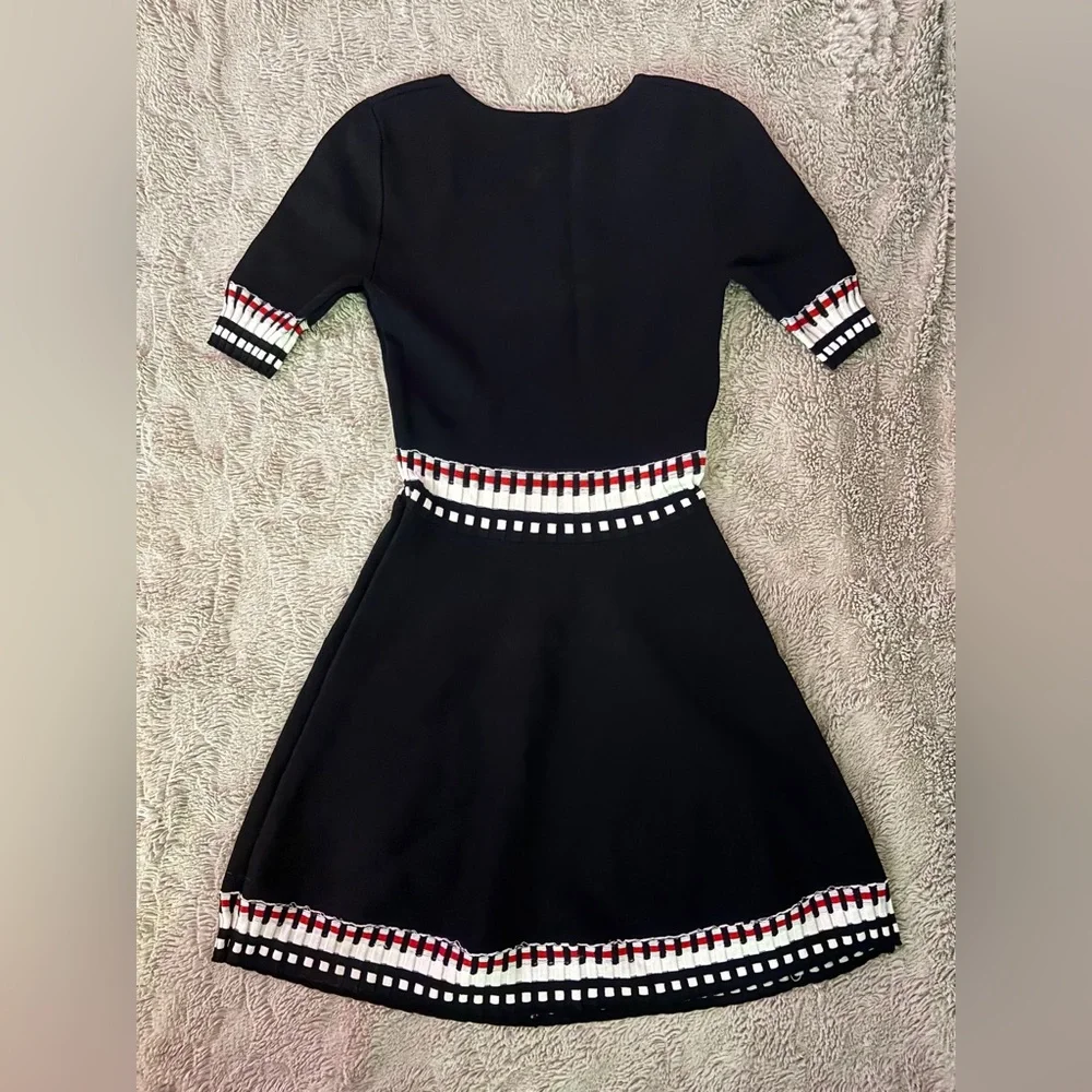 BEBE A-Line Black Mini Dress with Red & White Trim - Picture 4 of 5